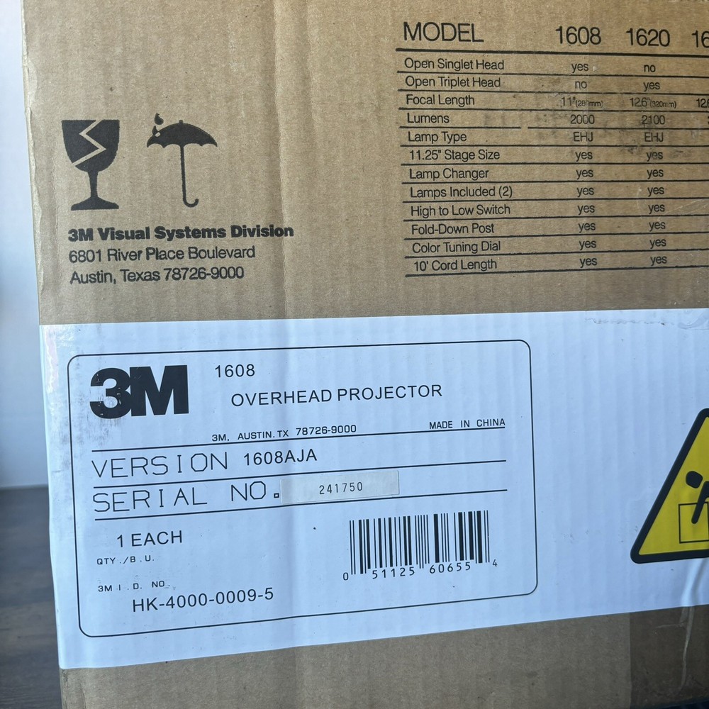 3M Desktop Overhead Projector Model 1608 Version 1608AJA *New In Unopened Box*