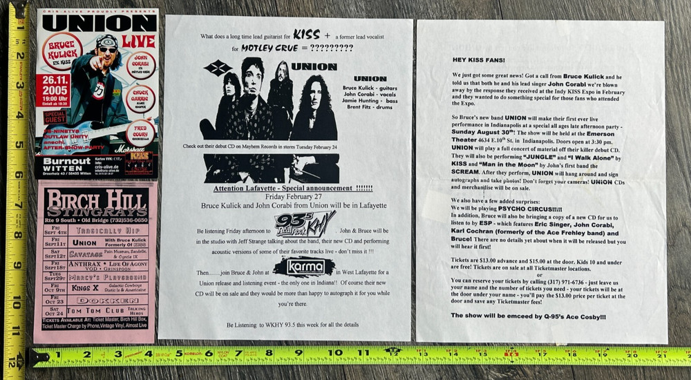 Kiss Handbill Concert Ad Flyer BRUCE KULICK Union Band Corabi Lot Vintage Kiss