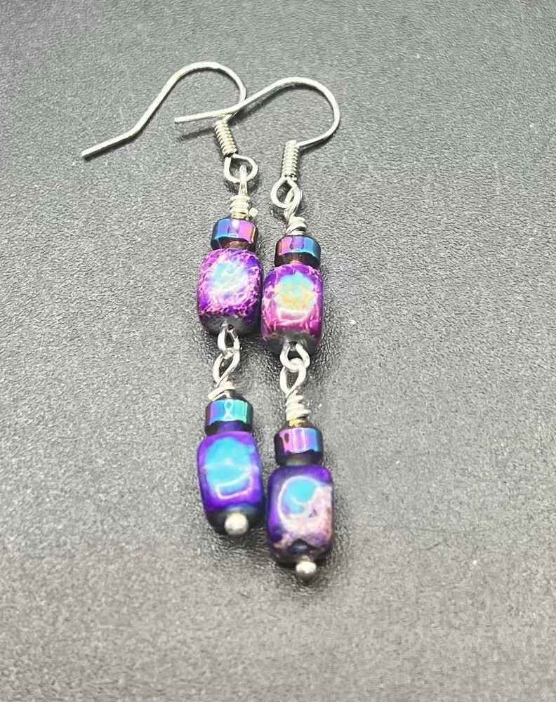 Rainbow Hematite Genuine Stone Handmade Earrings