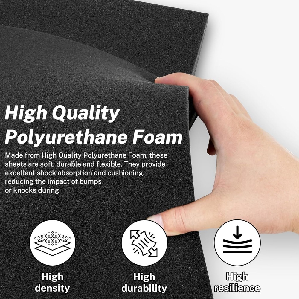 4 PCS Polyurethane Foam Inserts Cuttable Packing Sheets Black 16x12x0.5 Inch