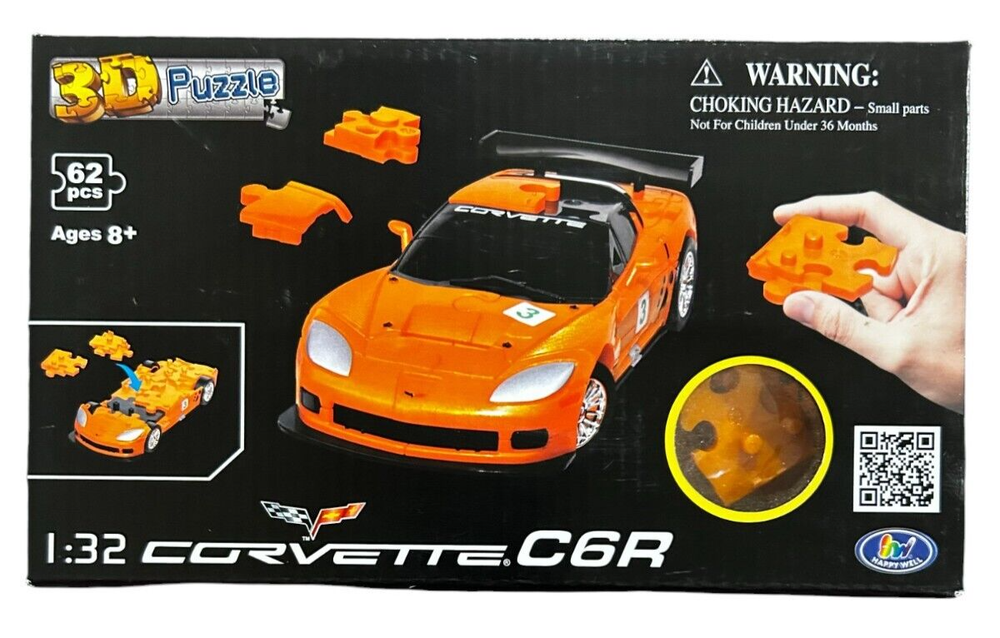 Puzzle Fun 3D 1:32 Corvette C6R - Solid Orange- 62 pieces