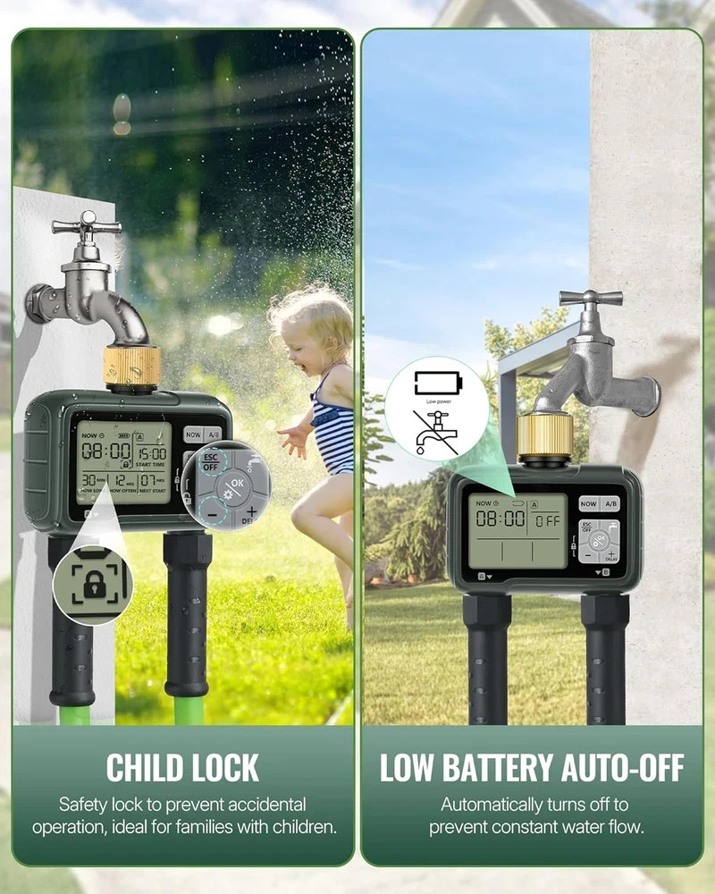 2 Zone Brass Sprinkler Timer, Garden Hose Timer, Automatic Irrigation System, Pr