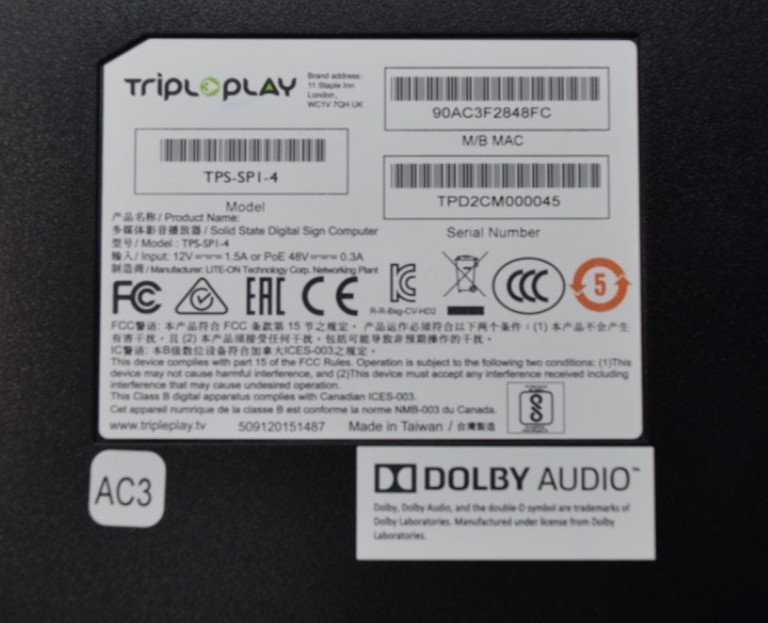 Triple Play TPS-SPI-4 Solid State Digital Sign Computer