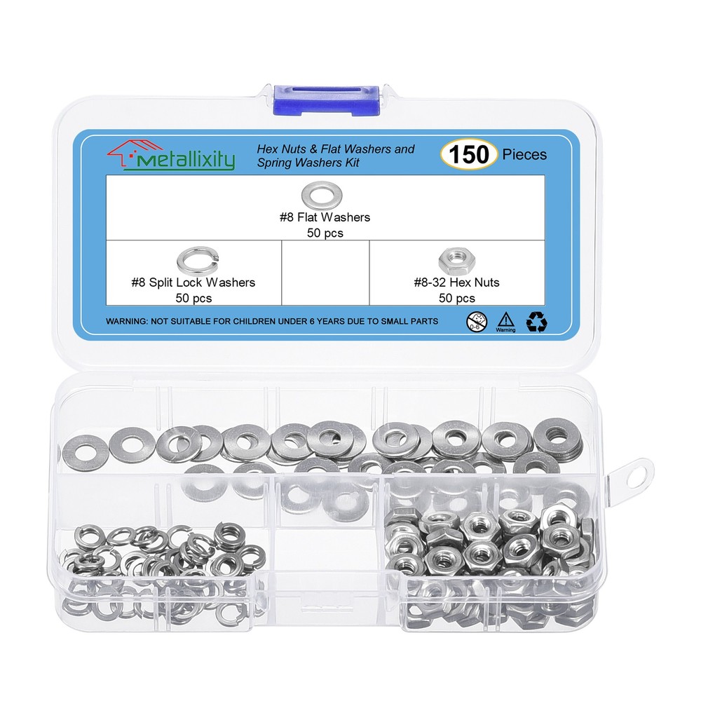 Hex Nuts Assortment Kit (1/4"-20 Hex Nuts with 1/4 Flat Washers) 150Pcs Kit