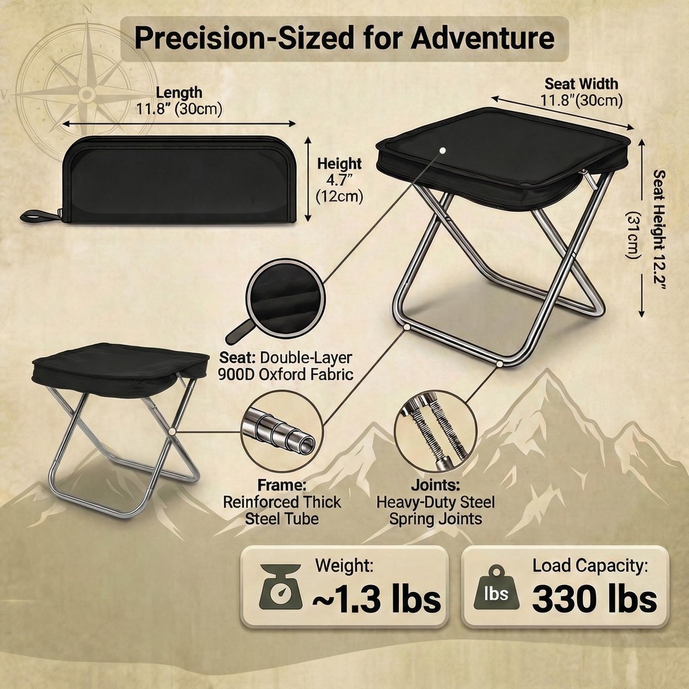 Foldable Backpack Stool for Adults - Portable Folding Stool with 350lb Capaci...