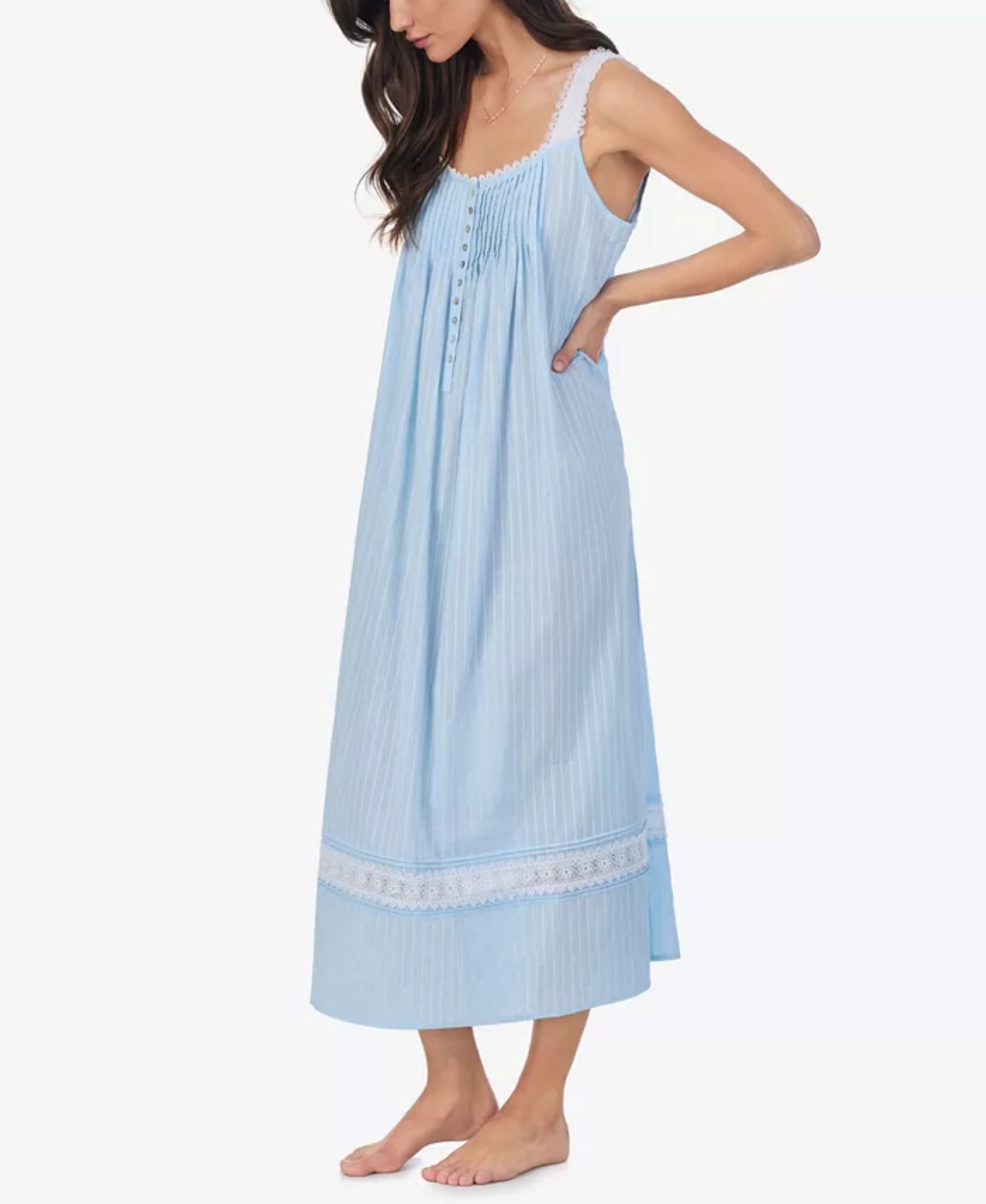 EILEEN WEST E5520079 BLUE DOBBY STRIPE SLEEVELESS COTTON WOVEN NIGHTGOWN MEDIUM