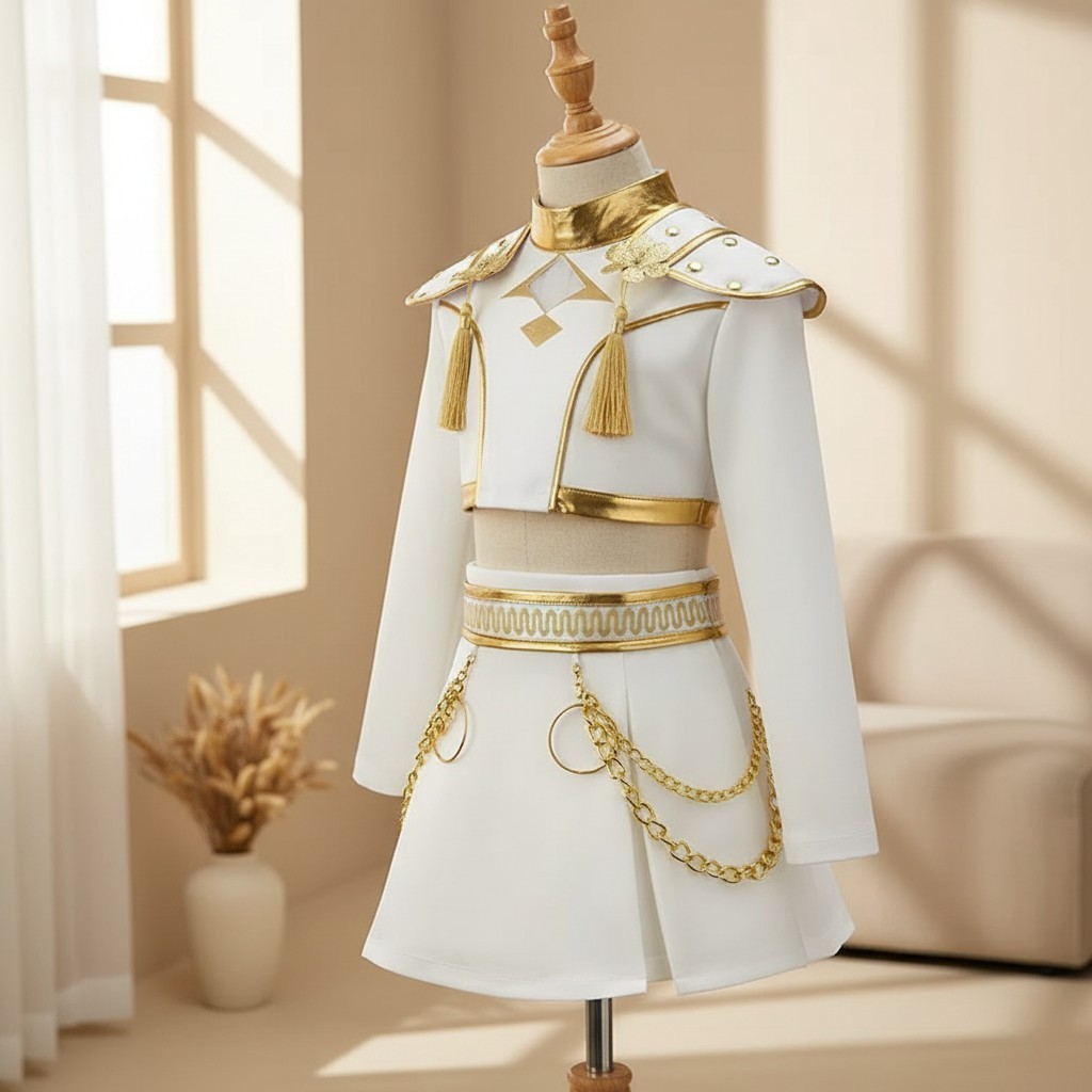 Girls K Pop Rumi Inspired Costume Set, White Gold, 3 Piece Kids Birthday Party H