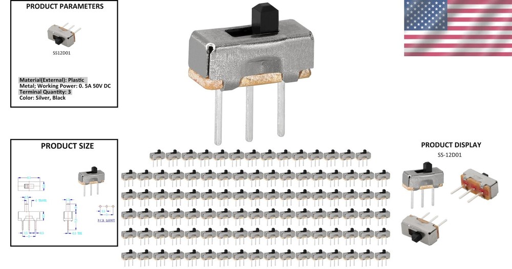 Versatile 100 Count Slide Switch Pack - 3 Pin High Knob for DIY Electronics