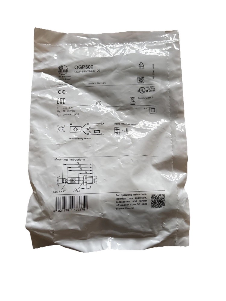 New Ifm electronic OPG500 Retro Reflective Sensor