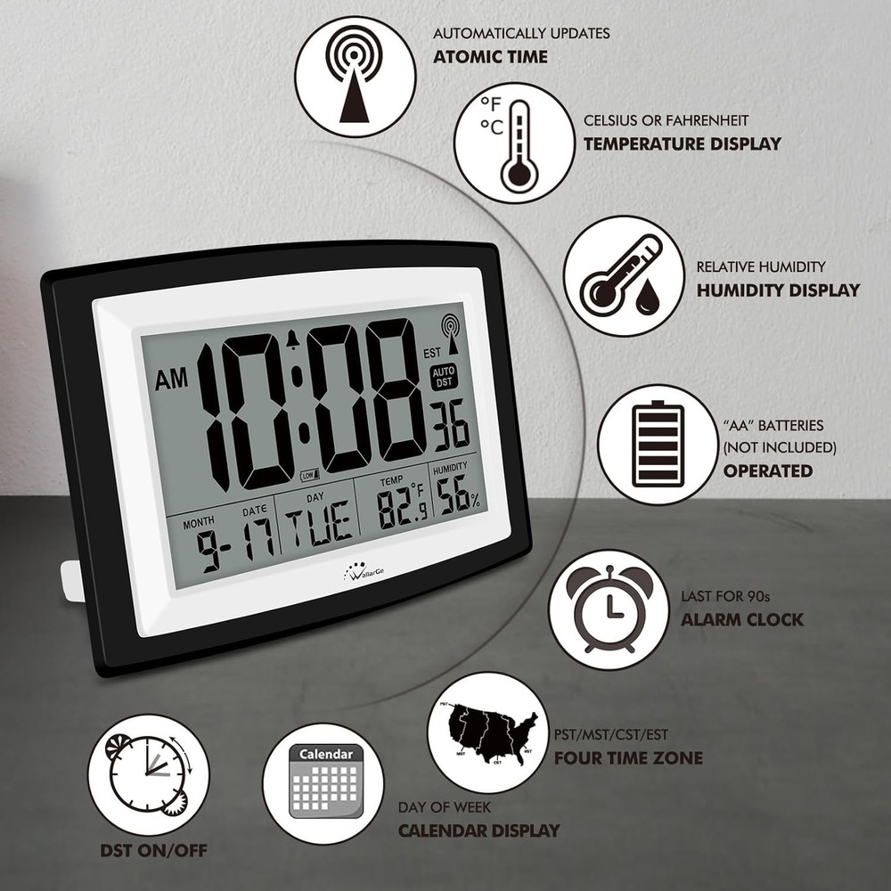 Atomic Digital Clock Auto Set with Temperature and Humidity