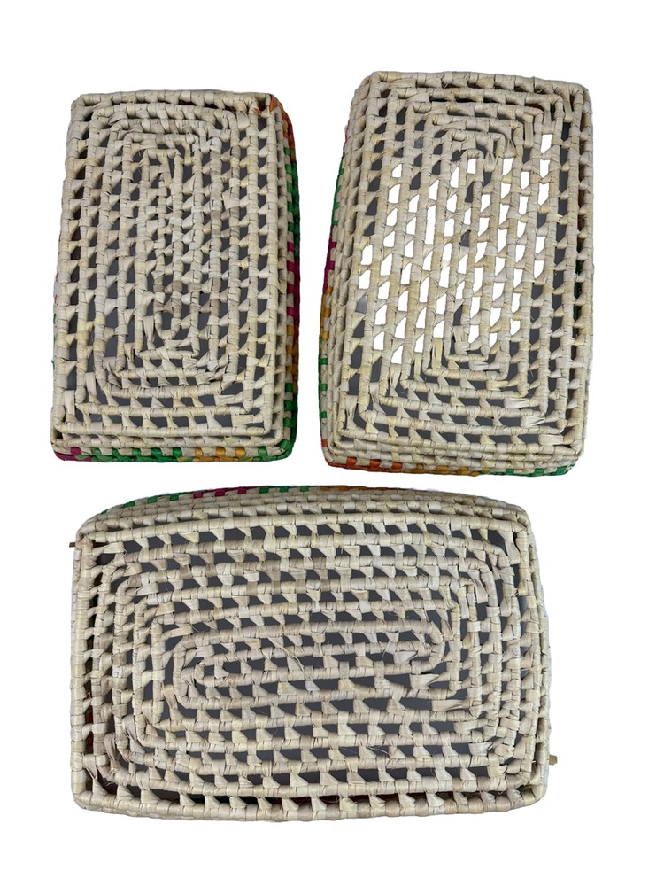 Nesting Woven Raffia? Baskets Rectangular Casserole Colorful Fiesta Set of 3