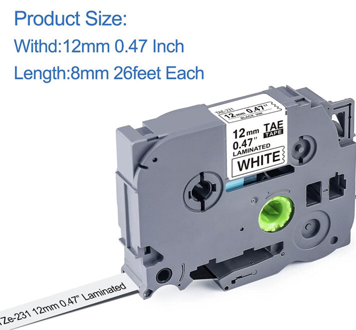 5x TZc-231 12mm 8m P-Touch Signature Tape Practical Replacement For Klebeband