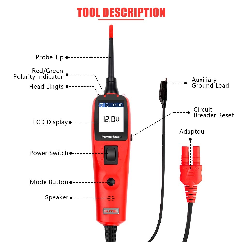 Autel PowerScan PS100 Electrical System Diagnostics Built-in Flashlight US Stock