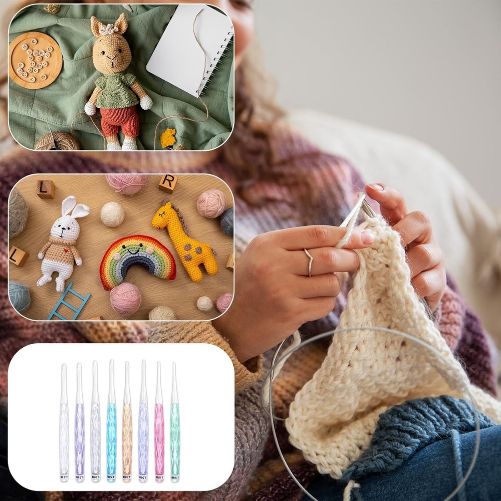 Ergonomic Crochet Hooks Set, 8Pcs Comfortable Practical Crochet Needles Color...