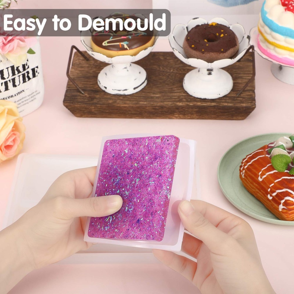 Patelai 6 Sizes Silicone Coaster Resin Molds Kit Square Rectangular White