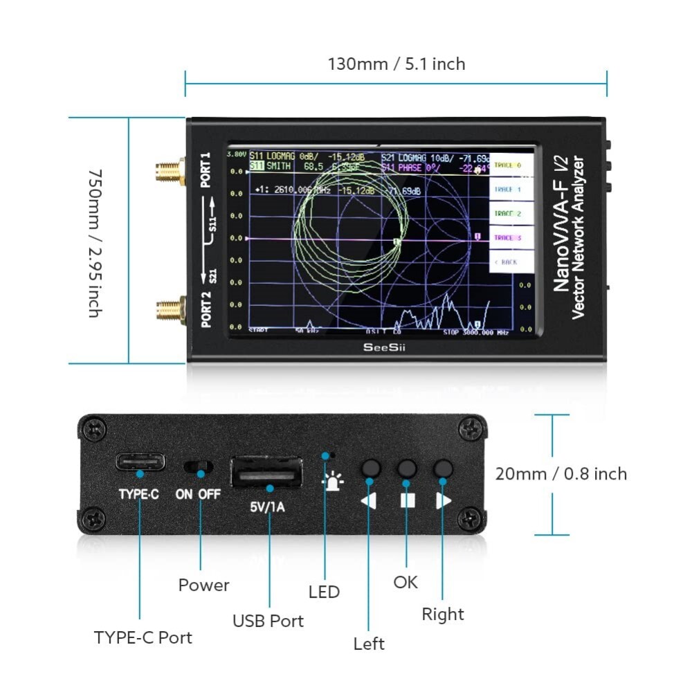 4.3 inch Vector Network Analyzer 50kHz-3000MHz HF VHF UHF VNA Antenna Analyzer