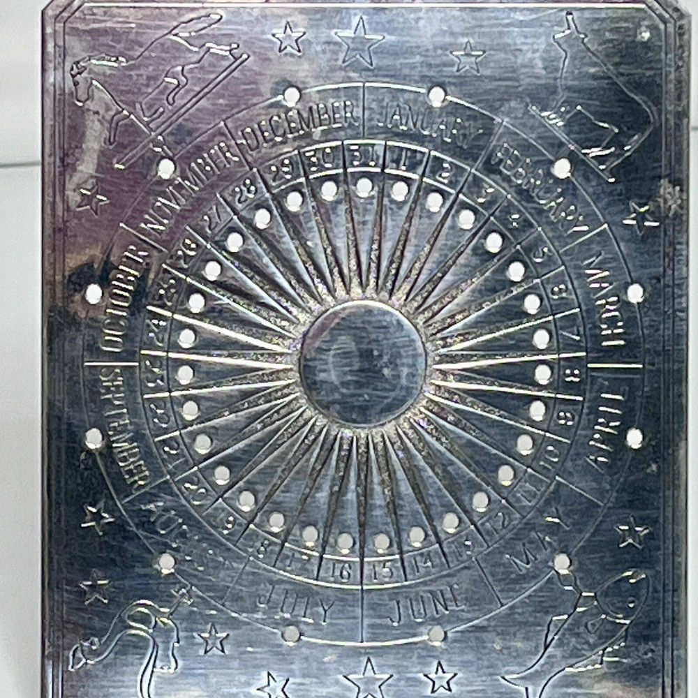 Vintage Oneida USA Silver Plate Perpetual Calendar Zodiac Astrological Desk