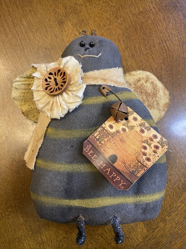 Primitive Handmade Bee Happy Rustic Black Yellow Decor