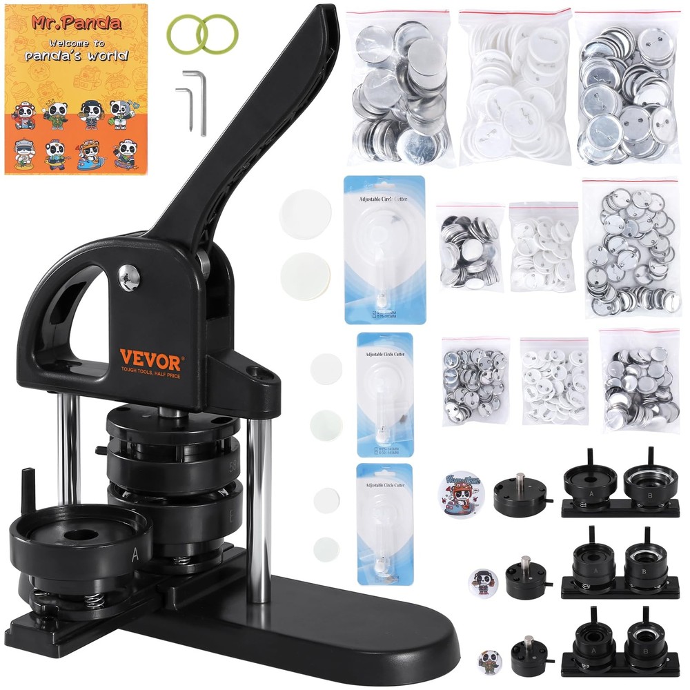 3 in 1 Button Maker Machine for Badges Keychains Mirrors 300 Pcs Complete Set