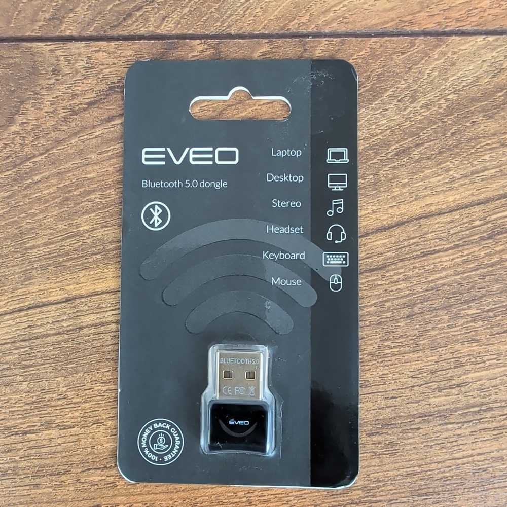 EVEO Bluetooth 5.0 Dongle Adapter Windows PC Stereo Headset Keyboard Mouse