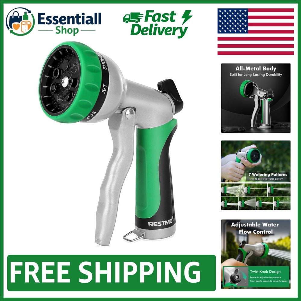 Ergonomic Garden Hose Nozzle – 7 Spray Patterns, Flow Control & Leak-Proof