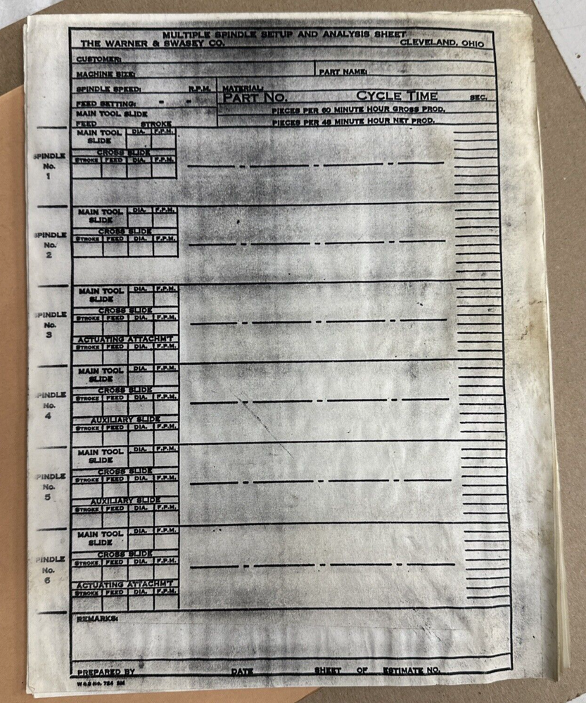 Warner Swasey Multiple Spindle Automatics Operating Instructions Manual