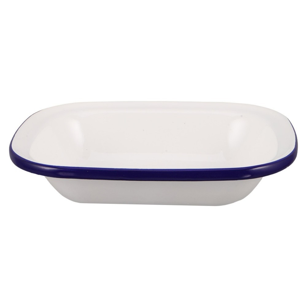White Enamel Baking Tray - Enamelware Baking Pan High Sided Rectangular Dish