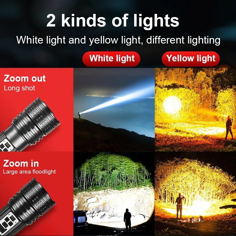High Power Flashlight Super Big Rechargeable LED Searchlight Long Range Torch