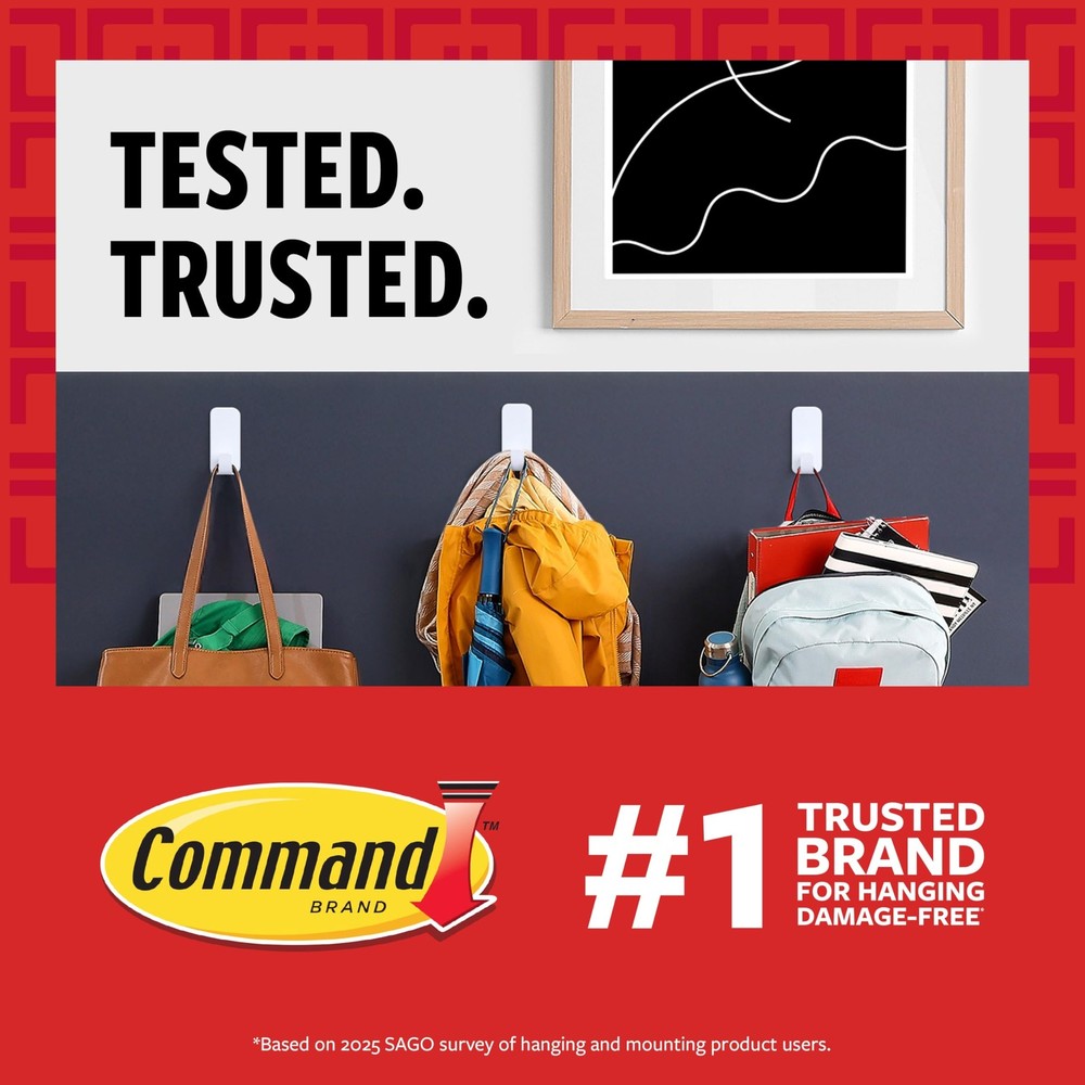 Command 5 lb Large Utility Hooks, 7 Hooks and 12 Strips, Large, White