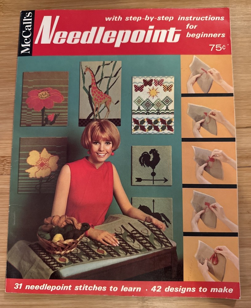 1967 McCall’s Needlepoint Step-by-Step Beginner Guide 42 Designs To Make