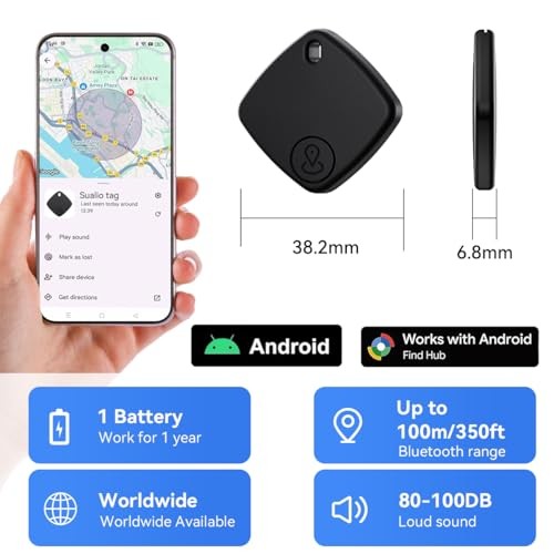 Black Bluetooth Tracker - Air Tracker - 2026 New Tags - Android - 4 Pack