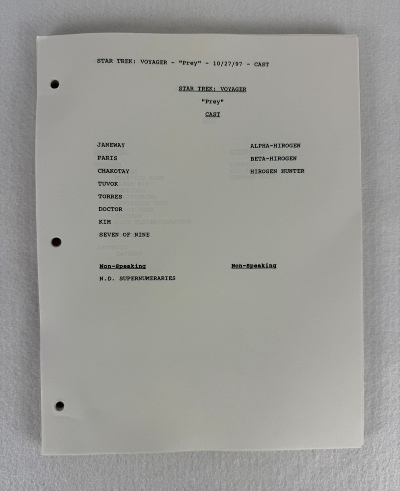 Star Trek Voyager “Prey” Final Draft Script (10/27/1997)