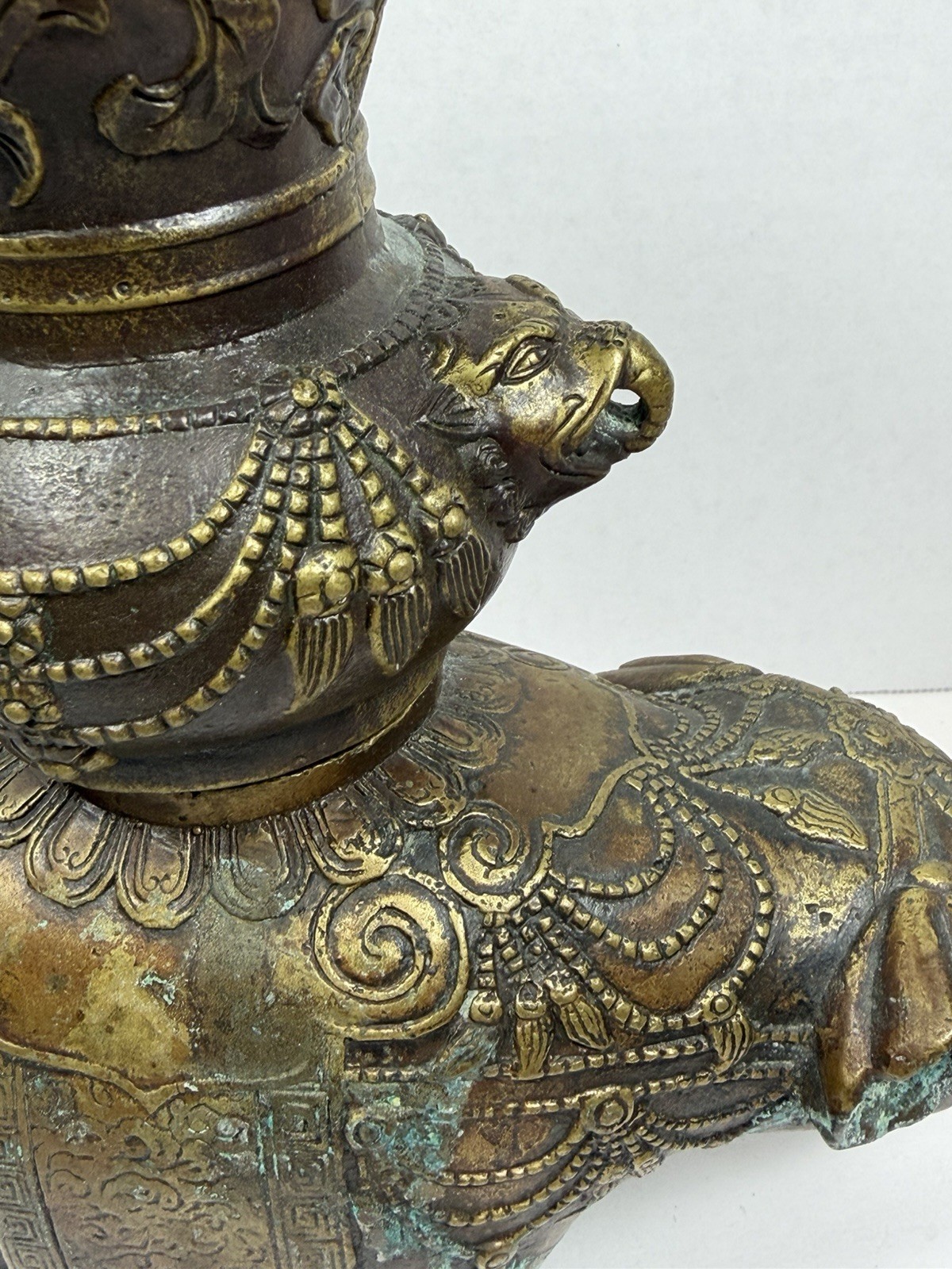 Vintage Chinese Bronze Elephant Censer Incense Burner Vase 7.5” Tall Heavy