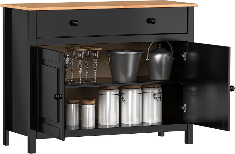 Solid Wood Sideboard Buffet Cabinet with Doors & Drawer