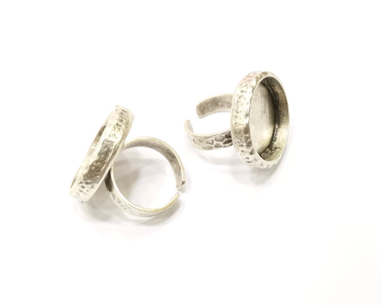 Hammered Ring Blank Setting Base Bezel inlay Backs Cabochon Antique Silver