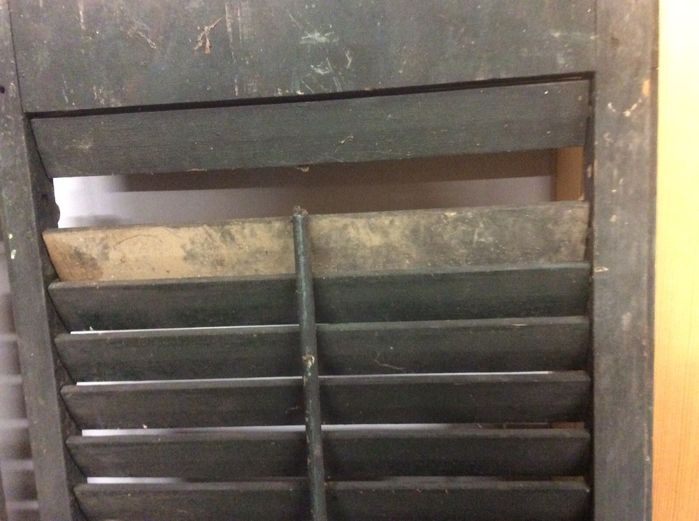 3 Vintage Green Wood Shutters - Solid - Partial Hinges - Good