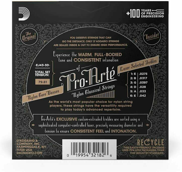 D'Addario EJ43 Pro-Arte Nylon Classical Guitar Strings, Light Tension, 3 Sets