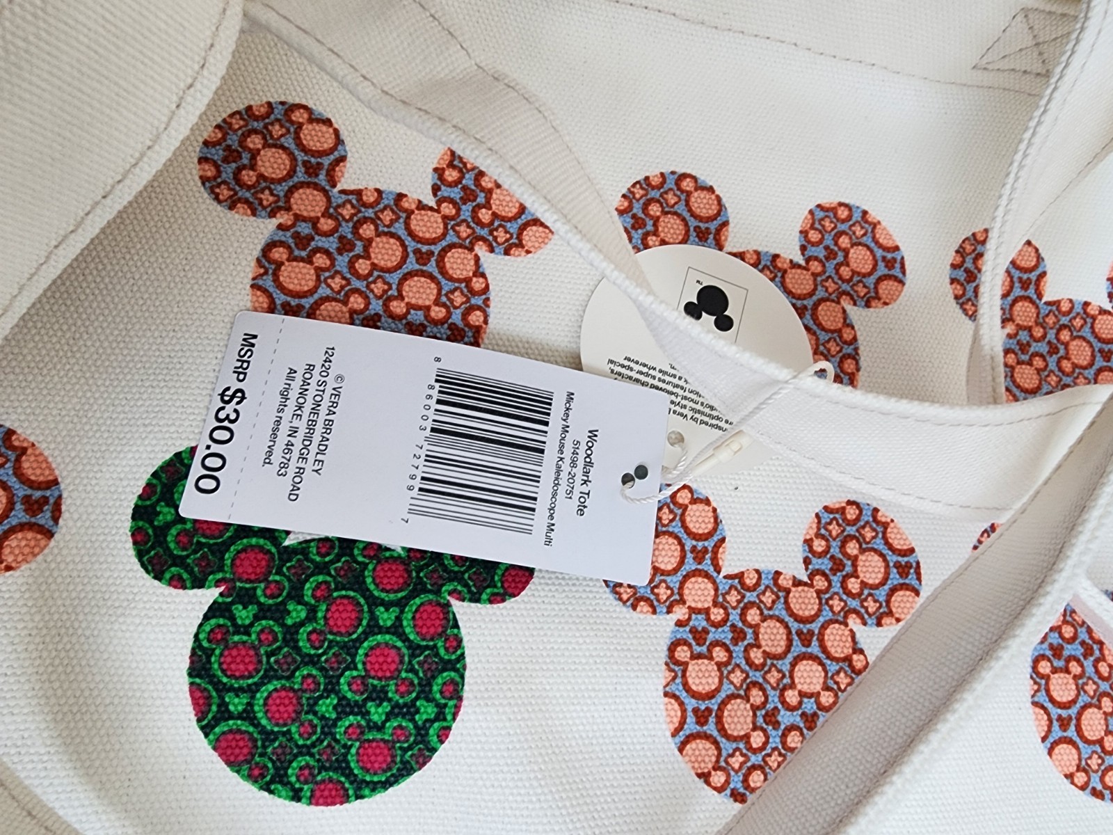 Vera Bradley Disney Woodlark Canvas Tote Mickey Mouse Kaleidoscope Limited NEW