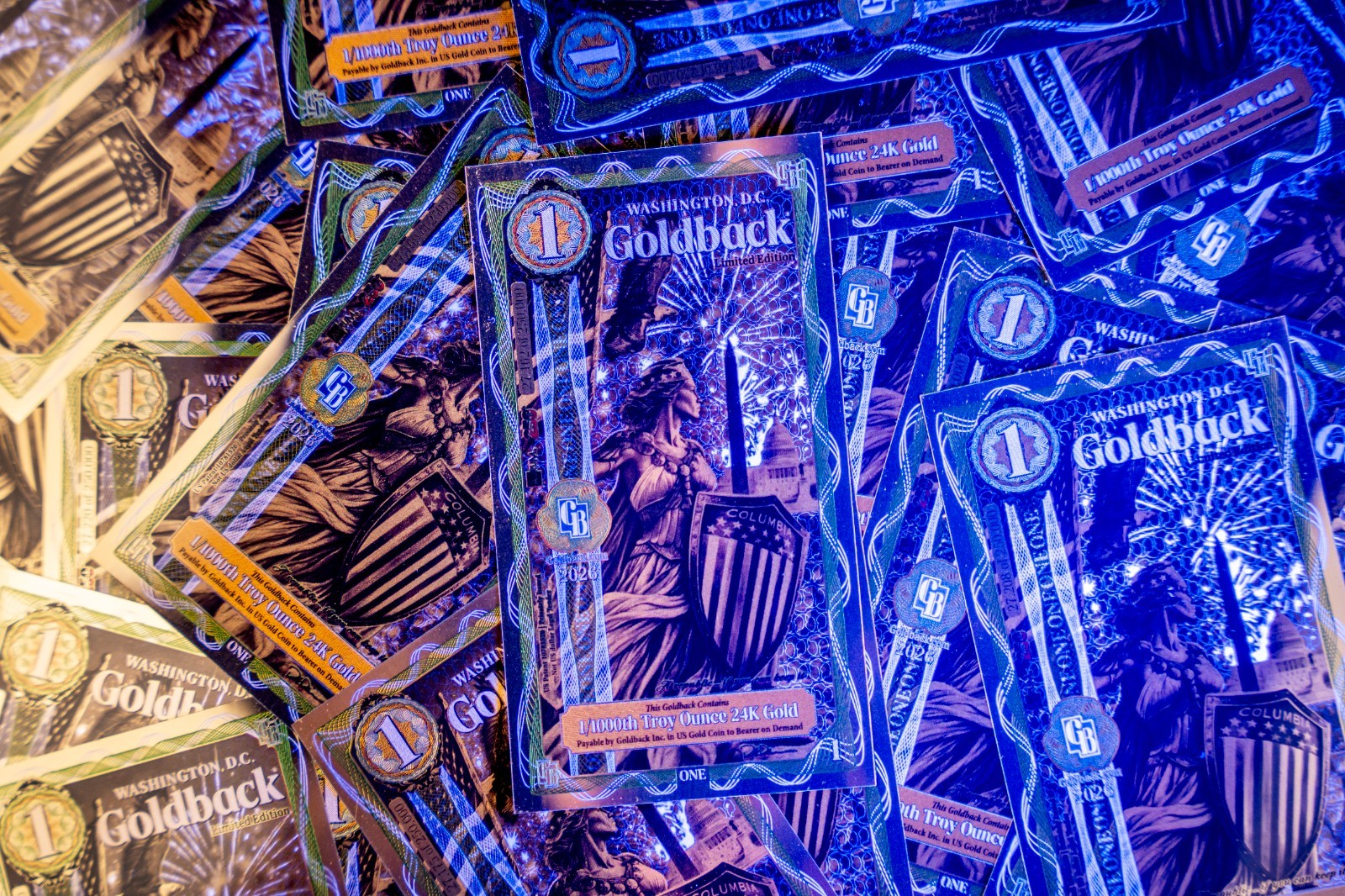 2X 1 WASHINGTON DC Goldback Aurum Gold Foil Note 1/1000 oz 24kt .999 Fine GOLD