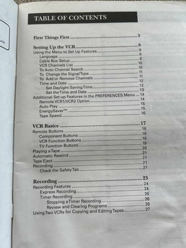 GE VCR User's Guide Manual VG2042
