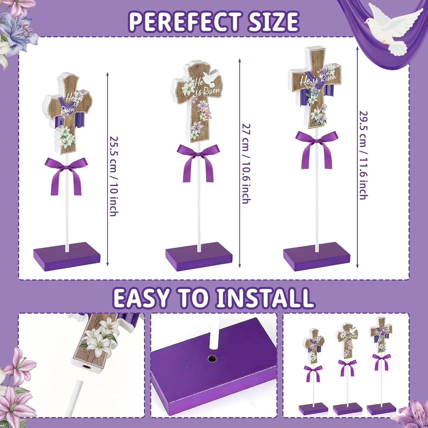 3 PCS He Is Risen Table Decor, Religious Easter Decorations for Home Office, Chr