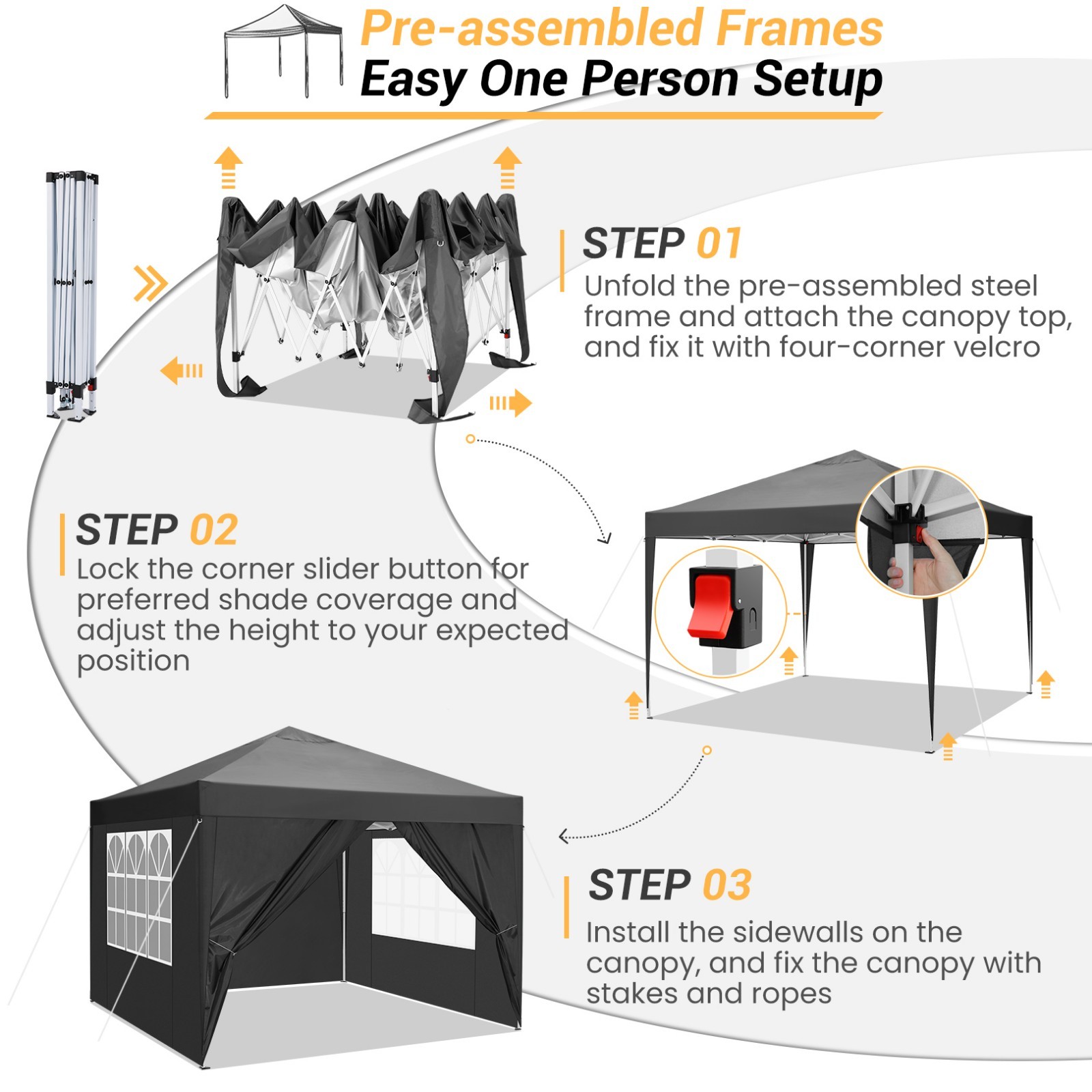 10x10FT Pop Up Canopy Tent with 4 Removable Sidewalls Waterproof Commercial NEW