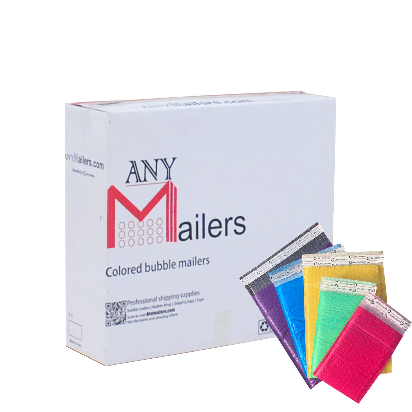 AirnDefense #000 4x8" Colored Poly Bubble Mailers Shipping Padded Envelopes