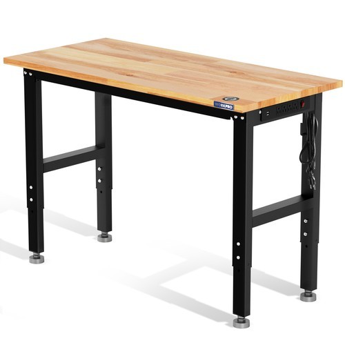 WORKPRO 48" Adjustable Height Workbench Hardwood Work Table Power Outlets 1500LB