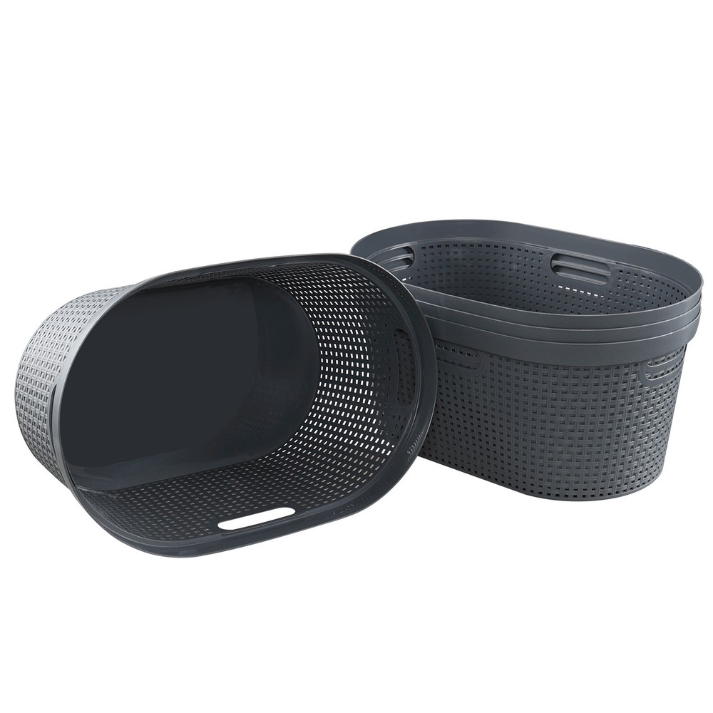 4 Pack Large Laundry Baskets, Plastic Hamper Laundry Basket, 40L, Grey
