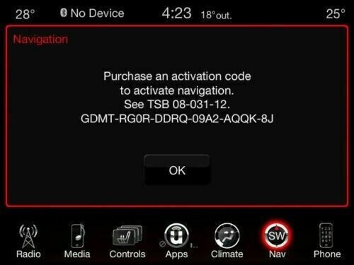 JEEP CHRYSLER DODGE RA3 navigation USA Canada Uconnect 8.4 ACTIVATION CODE NAV