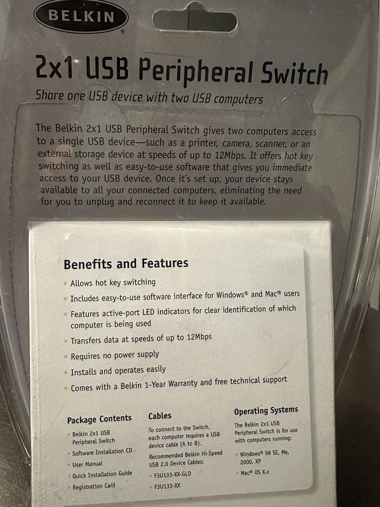 New Belkin USB 4X1 Peripheral Switch