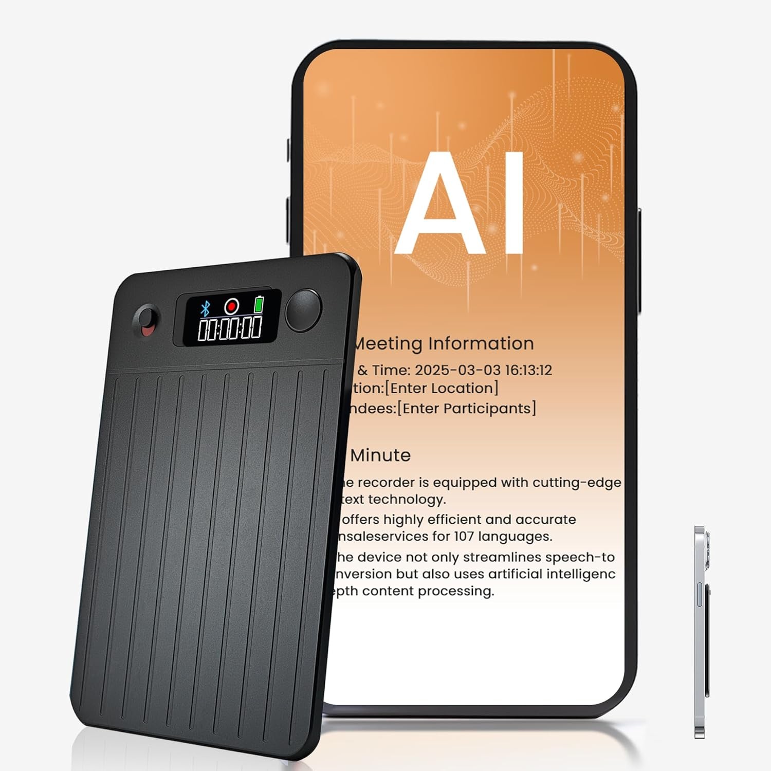 AI Voice Recorder,64GB Smart Audio Recorder W/ Transcribe AI Su Supports 112 Lg