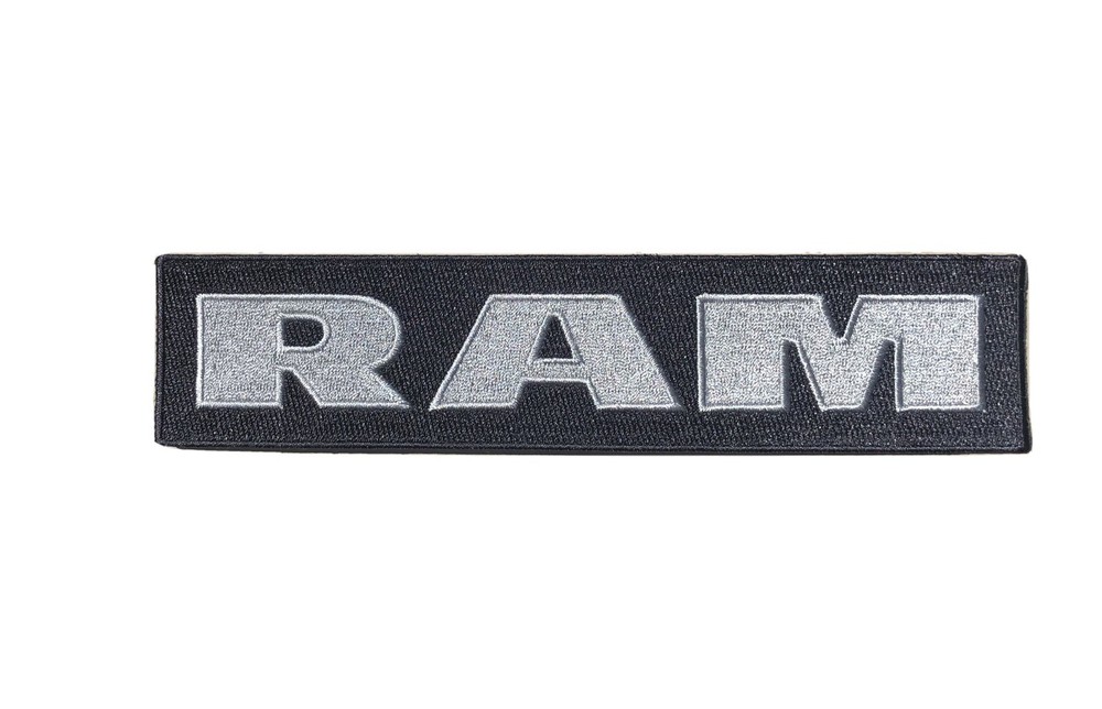RAM Embroidered Patch 1.75”x7.5” Silver On Gray Trucks Vans