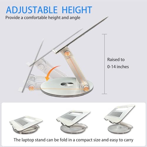 Laptop Stand for Desk, Adjustable Computer Stand with 360° Rotating Base,